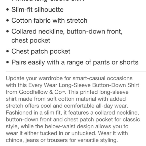 Men's Every Wear Long Sleeve Button-Down
Shirt - Goodfellow & Com Navy Blue L - Picture 5 of 7